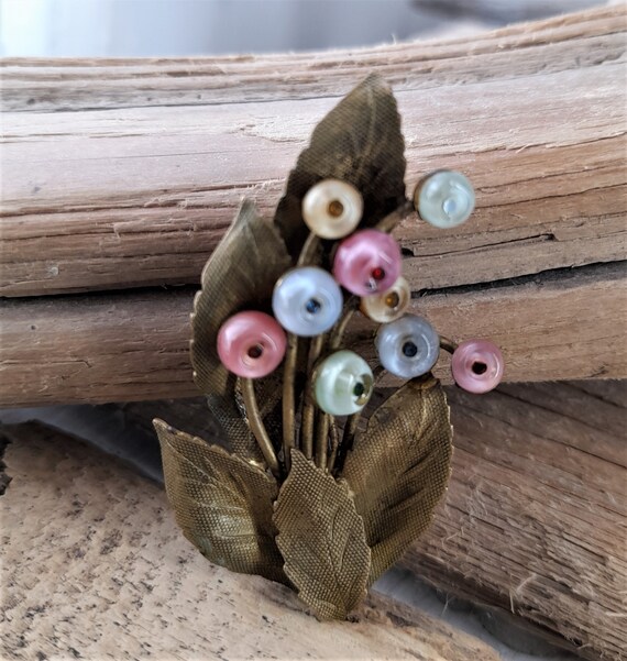 No 299  Stylised Flowers  Czech  Gilt Brooch Art … - image 3