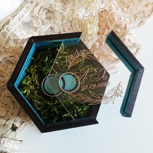 Porta anelli per cerimonia nuziale, scatola porta anelli in legno, scatola porta anelli con muschio, scatola porta anelli in legno per matrimonio, rustico, personalizzato, inciso, muschio