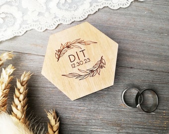 Wedding ring box hexagon, Wooden Ring Box, Rustic ring box, Personalized Wooden Engraved Engagement Ring Box, Ring holder, wedding ceremony