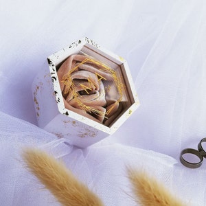 White Ring Box for Wedding Ceremony With Velvet Filling, Gold, Silver, Rose Gold
