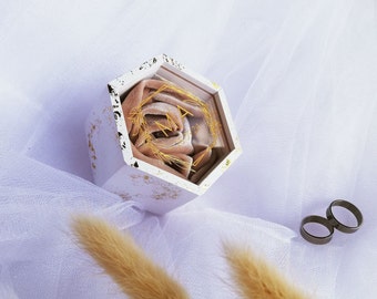 White Ring Box for Wedding Ceremony With Velvet Filling, Gold, Silver, Rose Gold
