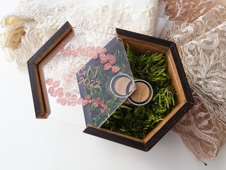 Wooden Wedding Ring Box With Moss Rustic Ring Box - Etsy