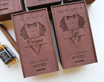 Caja de regalo de madera de propuesta de padrino, caja de regalo de propuesta de padrinos, caja de cigarros personalizada grabada, despedida de soltero