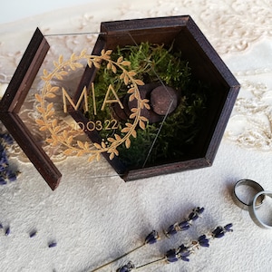 Hochzeit Ring Box mit Samt oder Moos Füllung, Ringträger Box aus Holz für die Trauung, Geschenk für Brautpaar Bild 8