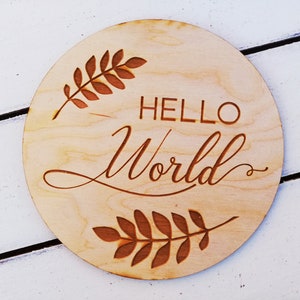 Hello World Birth Announcement Sign, Baby Announcement Sign, Floral Baby Announcement Sign, Wood Baby Sign, Newborn Announcement Sign