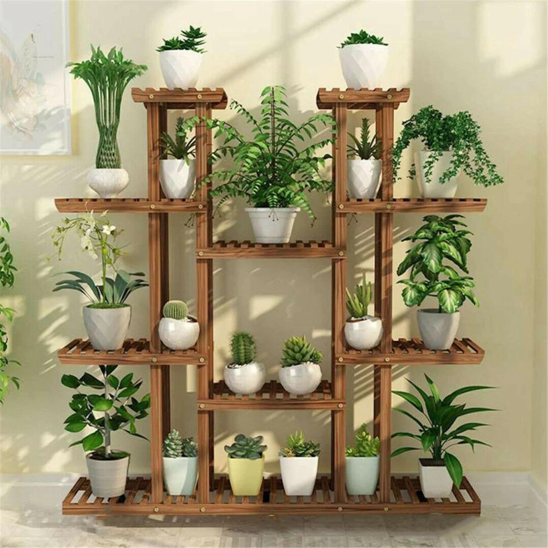 Multitier Wooden Plant Shelf Natural Pine Wood Home Decor Etsy
