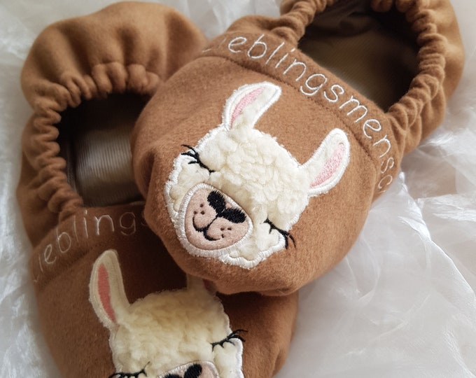 Featured listing image: Embroidered item, grain shoes, Mother's Day, personalized, microwave, alpaca, llama, cozy, favorite person, spelt shoes, size 32-48