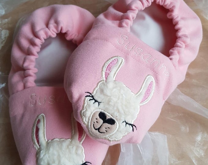 Featured listing image: Embroidered item, personalized grain-filled slippers, Valentine's Day, Mother's Day, microwaveable, alpaca, llama, loved one, foot warmer, sizes 32-48
