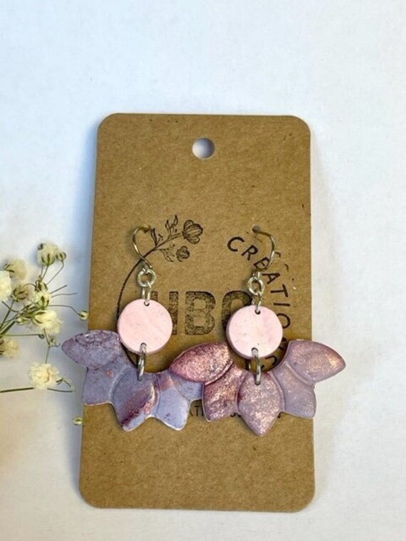 stainless steelfixtures pink and purple ombre Polymer Clay Earrings