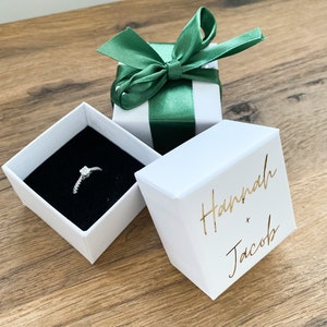 Personalised Engagement Ring Box Wedding Gift for the Bride and Groom Choose Any Text image 1