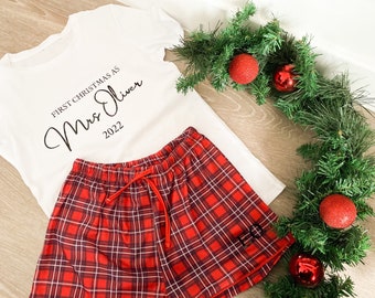 Eerste kerst als mevrouw ___ Pyjama. Mooie cadeau-loungewear met monogrampersonalisatie