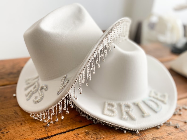 Bridal Hat White Cowboy Hat with Diamanté Trim. Great Cowgirl Hat for Hen & Bachelorette image 2