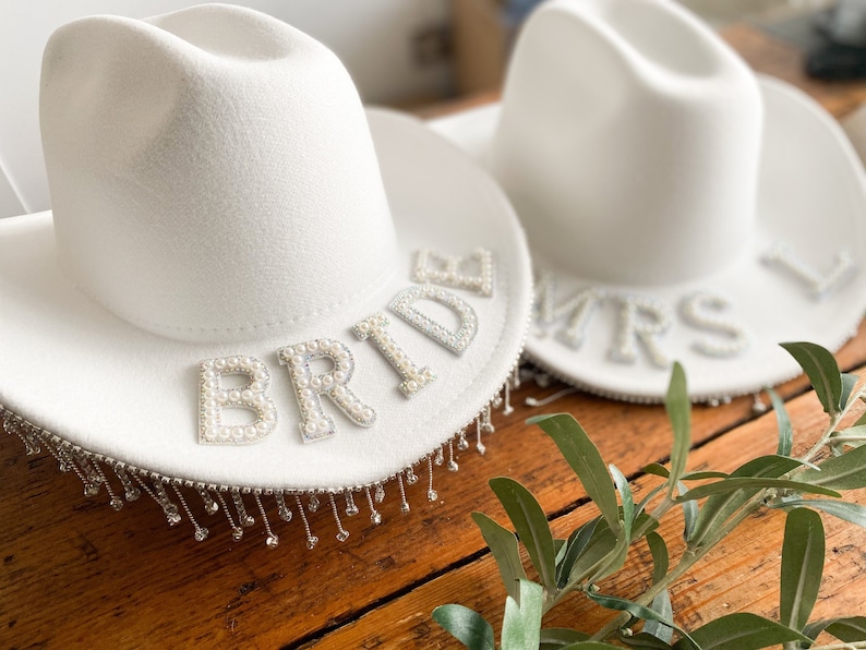 Bridal Hat White Cowboy Hat with Diamanté Trim. Great Cowgirl Hat for Hen & Bachelorette image 1