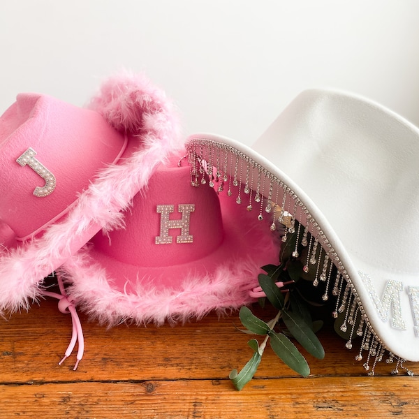 Chapeaux de cowboy pour enterrement de vie de jeune fille | Future mariée, Mariage, EVJF | Diamant duveteux rose noir ou blanc