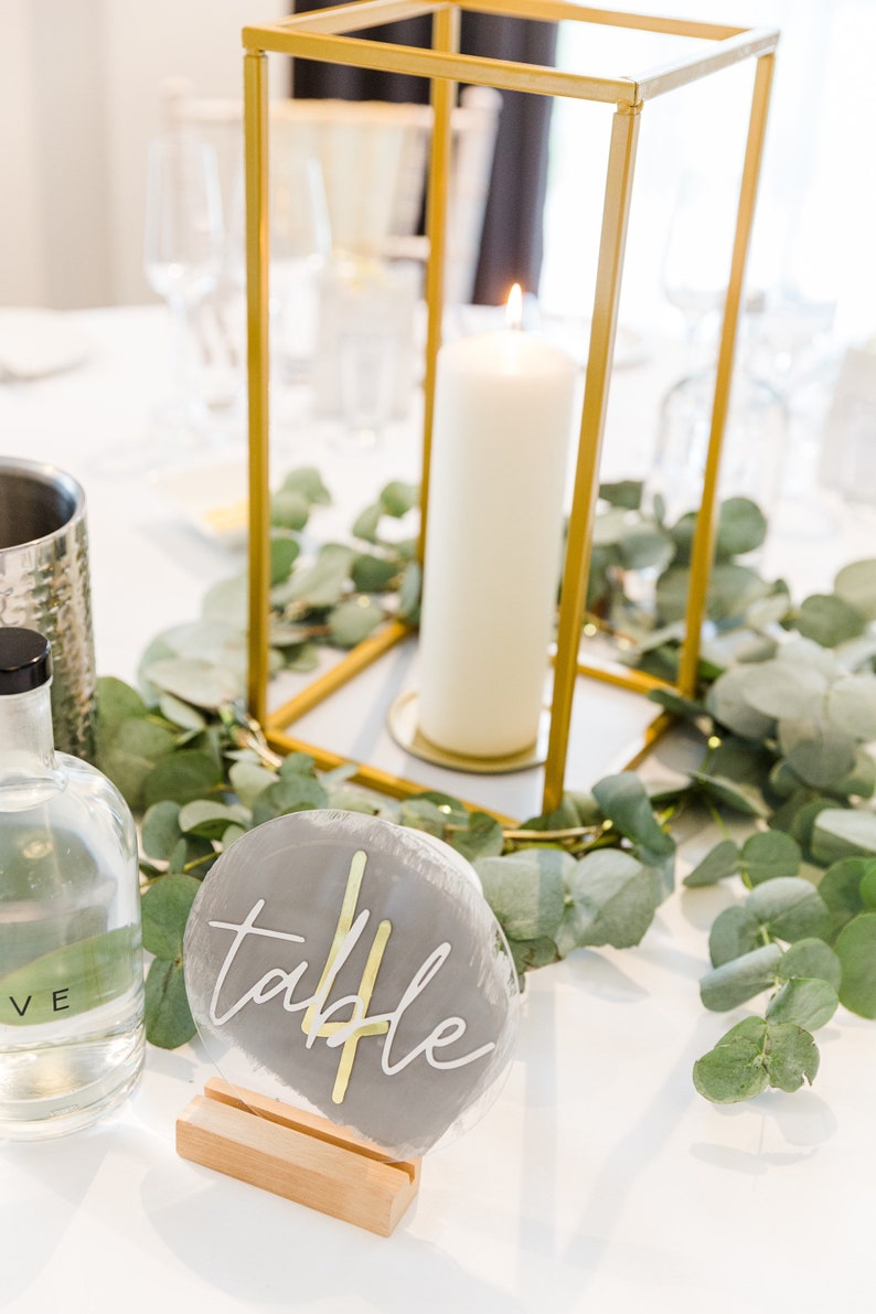 Any Colour Wedding Table Numbers/Signs Centrepiece Signs in Acrylic with Wooden Stands image 4