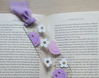 Smiley Face Acrylic Bookmark with Chiffon Ribbon
