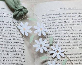 Marcapáginas acrílico con forma de margarita / Cinta de gasa, regalo para amantes de los libros