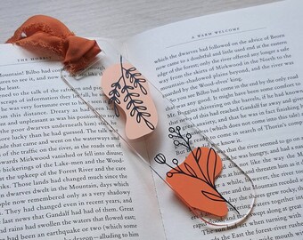 Floral Acrylic Bookmark | Abstract Design with Chiffon Ribbon