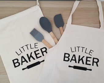 Personalized Little Baker Apron Gift Set | Cotton Baking Apron, Silicone Utensils