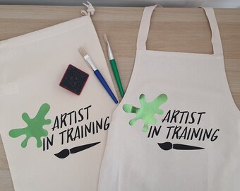 Personalized Artist Apron Gift Set | Cotton Twill, Paintbrushes & Stamp