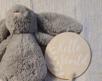 Hello World - Wooden Baby Announcement Plaque