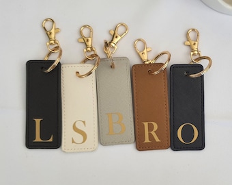 Personalized Leather Keychain | Gold Initial Keyring