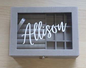 Personalized Velvet Jewelry Case | Glass Top, Bridesmaid Gift