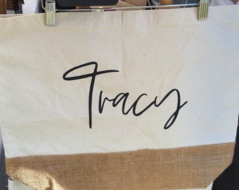 Personalized Cotton Jute Beach Bag | Large Shopper