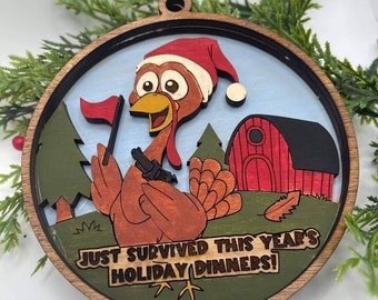 Funny Turkey Christmas Ornament svg, Farm animal Svg, thanksgiving ornament svg, Kids Diy ornament svg, glowforge svg, 2022 trend ornament