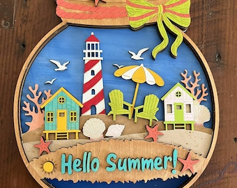 Summer Door Sign SVG, Beach theme Svg, Glowforge svg, svg file for laser, nursery room sign, Wall sign, Hello Summer Door Sign, ocean theme