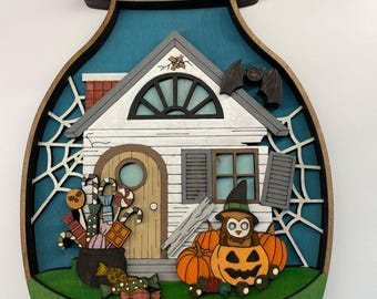 Hello fall door sign, decoration, trick or treat, halloween, diy paint party svg, autumn laser file, house decoration, home improvement