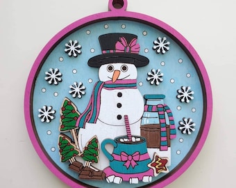 Christmas Ornament SVG, Holiday svg snowman file,  Merry Christmas svg file for laser, glowforge svg file, DIY Ornament, DIY Family Craft