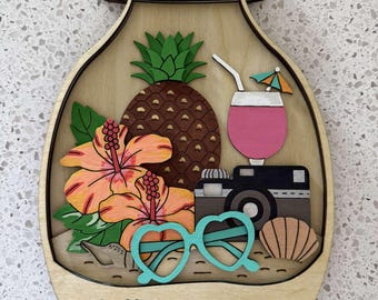 Summer Door Sign SVG, Beach theme Svg, Glowforge svg, svg file for laser, nursery room sign, Wall sign, Hello Summer Door Sign, ocean theme