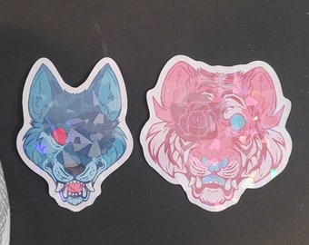 Flower Wolf and Tiger Stickers