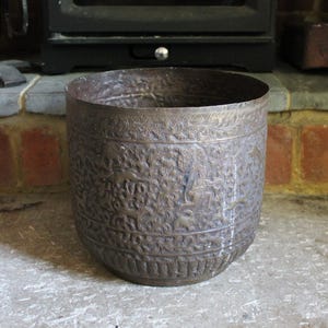 Antique Engraved Brass Indian Planter Jardiniere Pot Boho Plant Pot