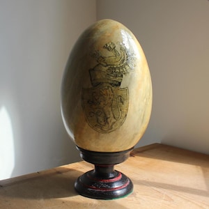 Antique Style Large Solid Decorative Lacquered Egg with Coat of Arms