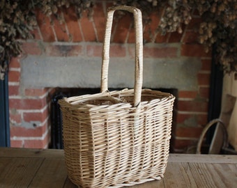 Vintage Wicker Basket Bottle Carrier Summer Picnic Hamper Storage Cottagecore Decor