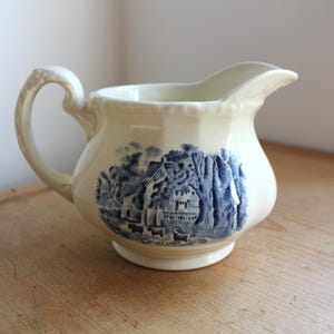 Vintage Grindley Blue & White China Creamer Jug Milk Pitcher Collectible