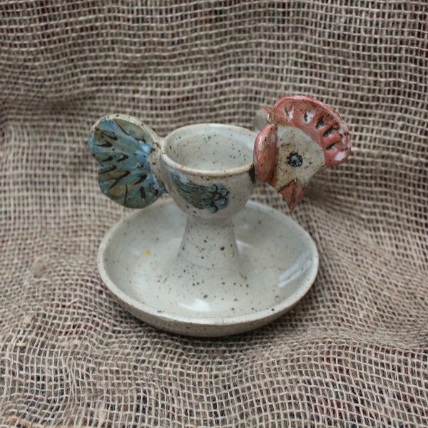 Vintage Studio Pottery Chicken Egg Cup Handmade Novelty Egg Holder Decorative Farm Kitchenware