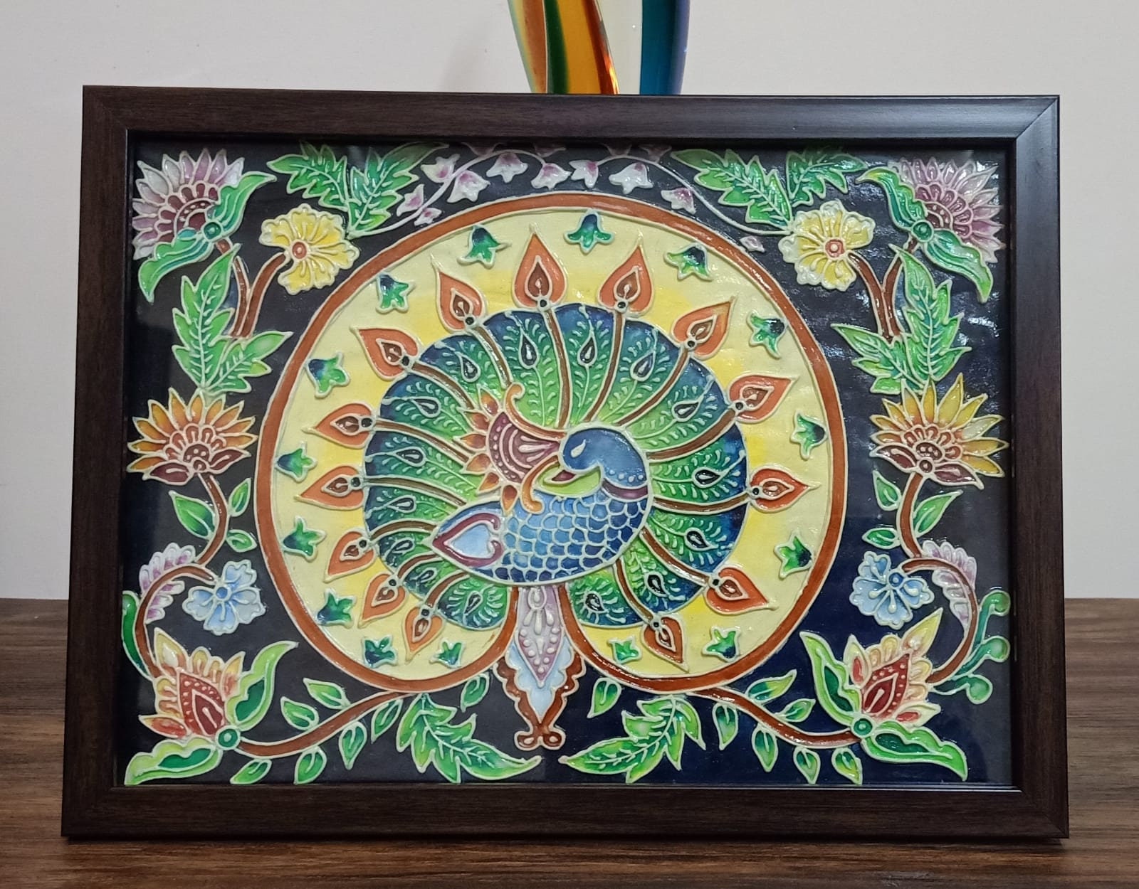 Vibrant Peacock Handmade Relief Peinture