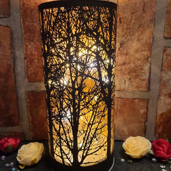 Stehlampe Tischlampe Dekolampe Dekoglas mit Lichterdraht Design Wald Bäume Schwarz Kupfer Geschenk Muttertag Deko Romantik 20x9