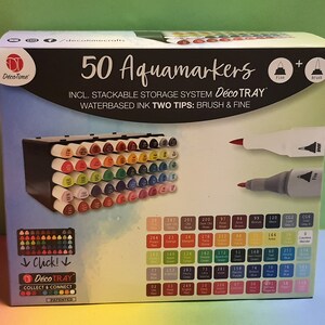 50 Aquamarker in stapelbarer Box Auf Wasserbasis vermischbar Neue Farben Neue Triangle Form 2 Spitzen Fine & Brush DécoTime Blitzversand
