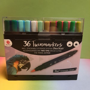 36 Twinmarker auf Alkoholbasis mit Box Pinsel- und feiner Spitze Neue Farben Neue Triangle Form DécoTime Blitzversand
