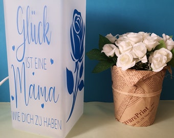 Lampe mit Spruch inklusive Leuchtmittel Glück ist eine Mama wie dich zu haben Sofortiger Versand Deko Geschenk  Tischampe Muttertag blau