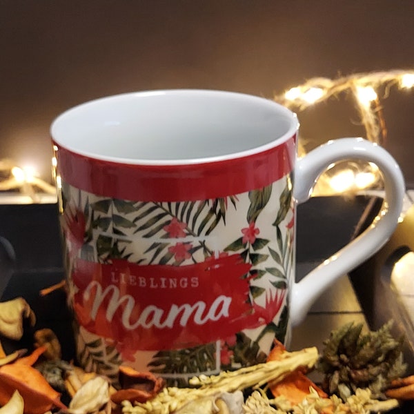 Tasse Lieblings Mama 400 ml Lieblingsmama Kaffee Liebe  Dschungelprint tropisch Blitzversand Tee Kaffeeklatsch Mutter Muttertag Geschenk