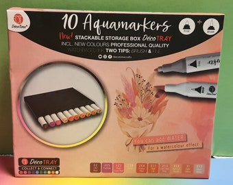 10 aqua markers in a stackable box Water-based Can be mixed with water New colors 2 tips Fine & Brush DécoTime Fast delivery #Strauss