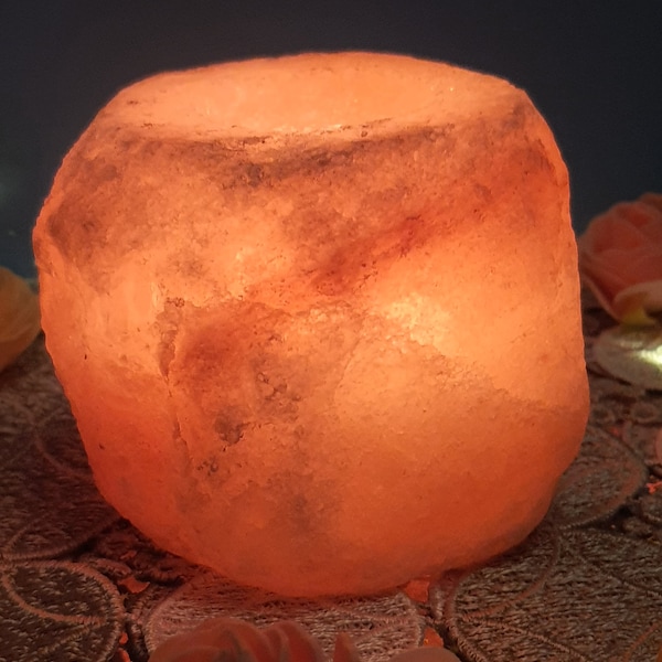 Salzkristall Teelicht 776 g Kerzenhalter Heilstein Naturstein Spirituell Salzlampe Windlicht Schneller Versand