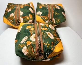Bolsa de maquillaje Juego de tela de 3 estuches de viaje Cubos de embalaje Bolsa de cosméticos Bolsa de tela con estampado de setas