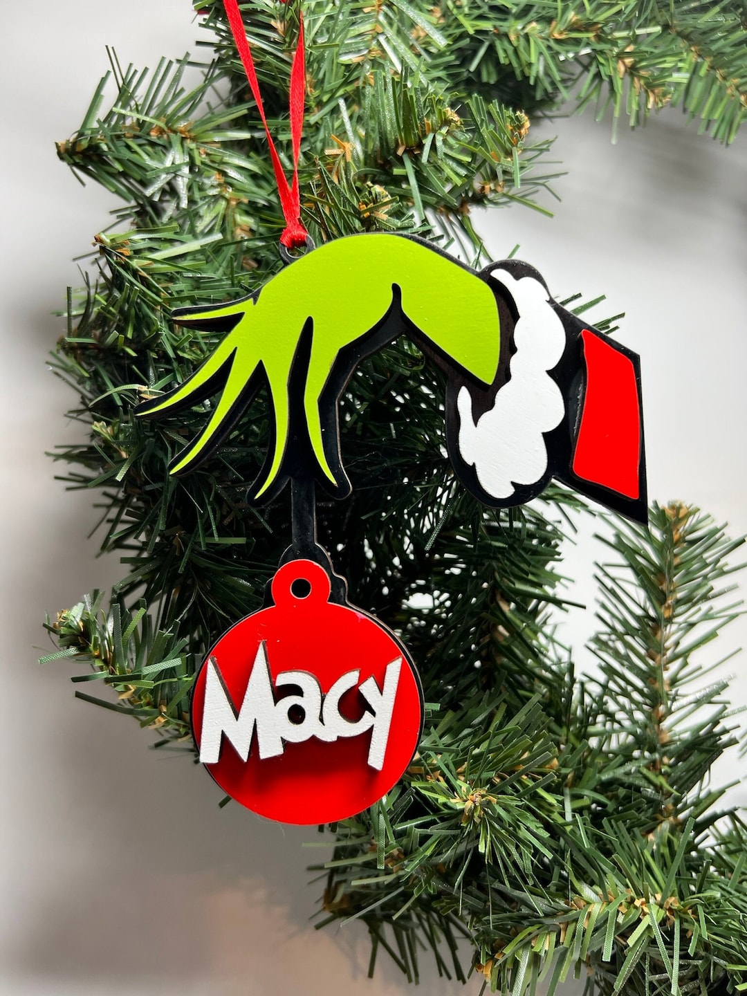 Grinch Hands Holding Ornament Stocking Tag Hand Painted Cut and ...