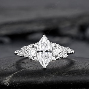Platinum Marquise Moissanite Leaf Engagement Ring Nature Inspired Diamond Wedding Vintage Solid 14K 18K White Gold Promise Gift for Women